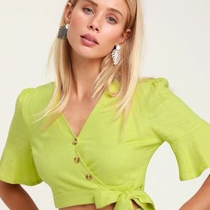 Cactus Bloom Lime Green Wrap Top
